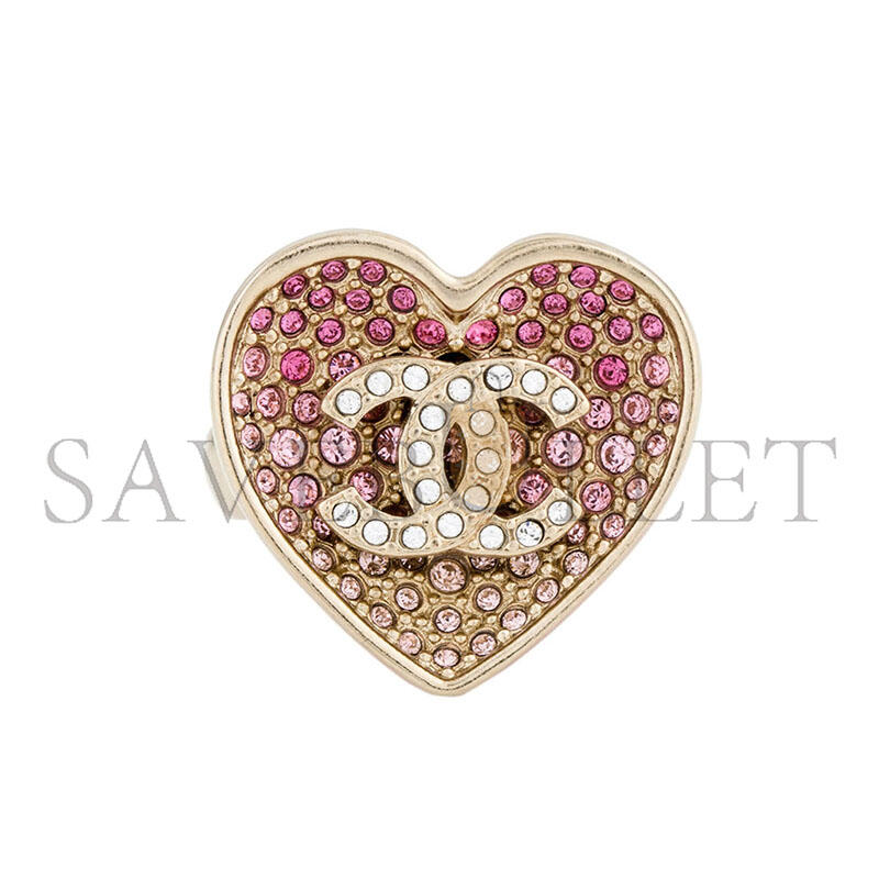 CHANEL CRYSTAL CC RESIN HEART RING PINK GOLD 